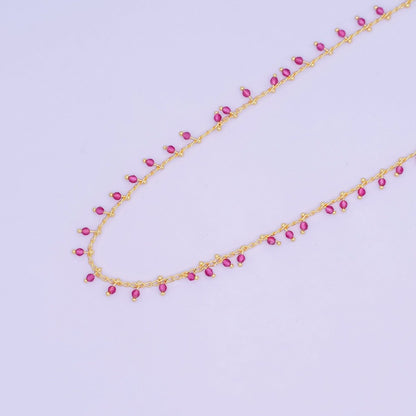 24K Gold Filled Red Multifaceted Crystal Drop Link Unfinished Chain by Yard | Roll-1667