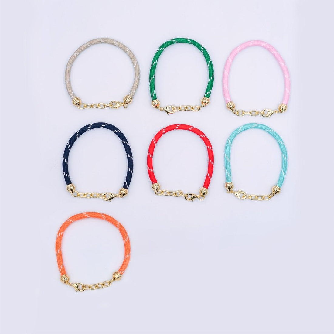 24K Gold Filled Red, Pink, Blue, Green, Beige, Teal Cord Chain Bracelet | WA-3055 ~ WA-3060