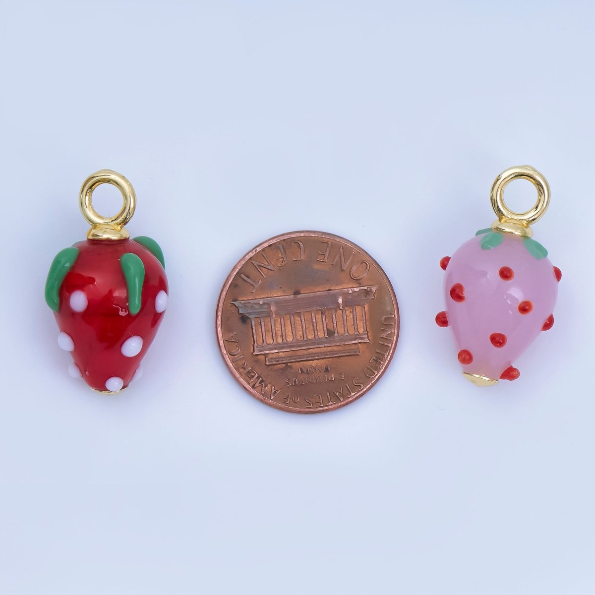 24K Gold Filled Red Pink Ceramic Strawberry Charm Fruit Pendant | AJ368