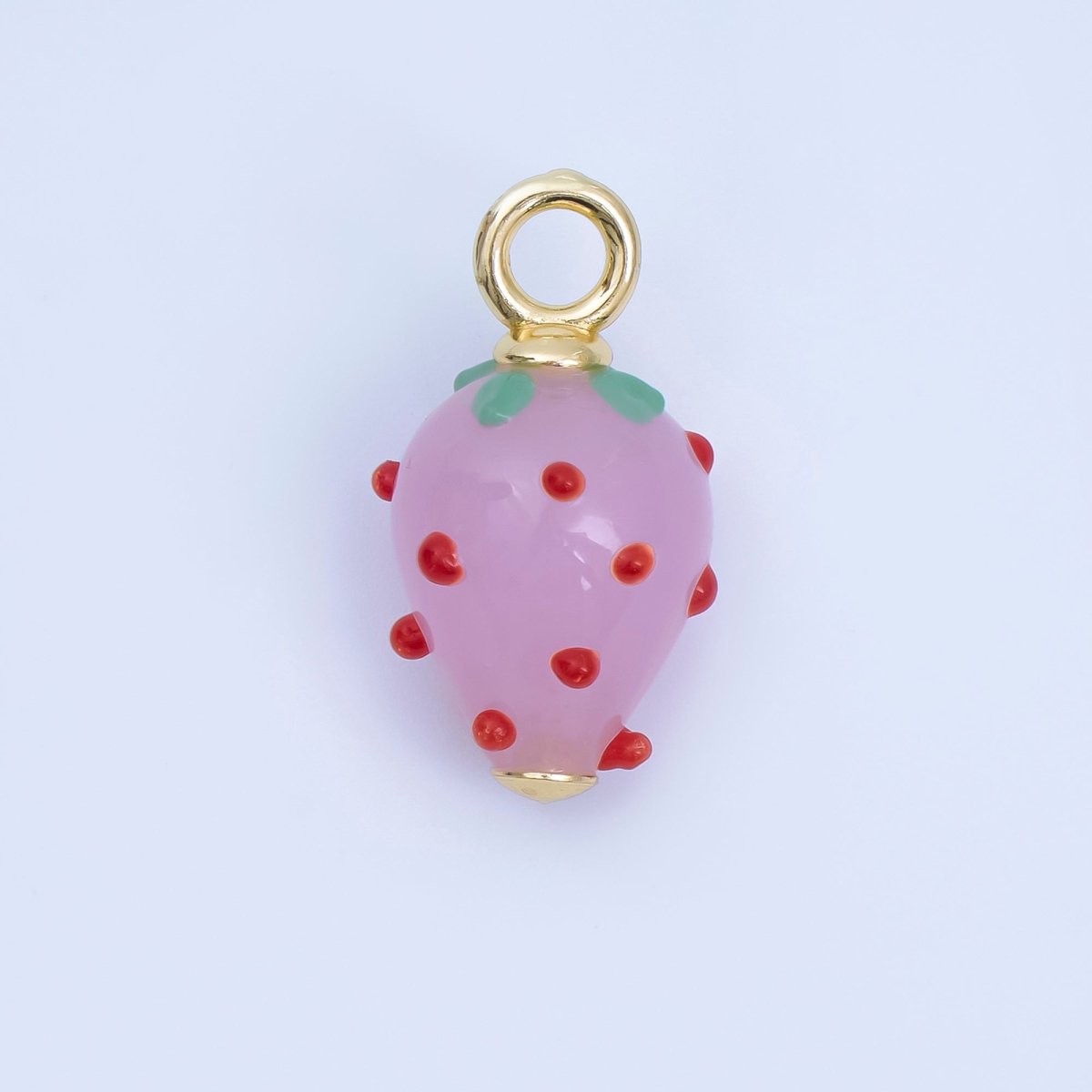 24K Gold Filled Red Pink Ceramic Strawberry Charm Fruit Pendant | AJ368