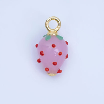 24K Gold Filled Red Pink Ceramic Strawberry Charm Fruit Pendant | AJ368