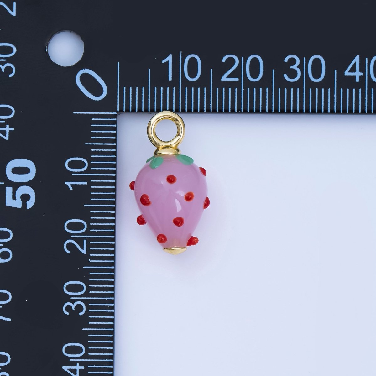 24K Gold Filled Red Pink Ceramic Strawberry Charm Fruit Pendant | AJ368