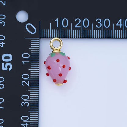 24K Gold Filled Red Pink Ceramic Strawberry Charm Fruit Pendant | AJ368