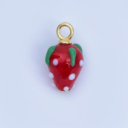 24K Gold Filled Red Pink Ceramic Strawberry Charm Fruit Pendant | AJ368