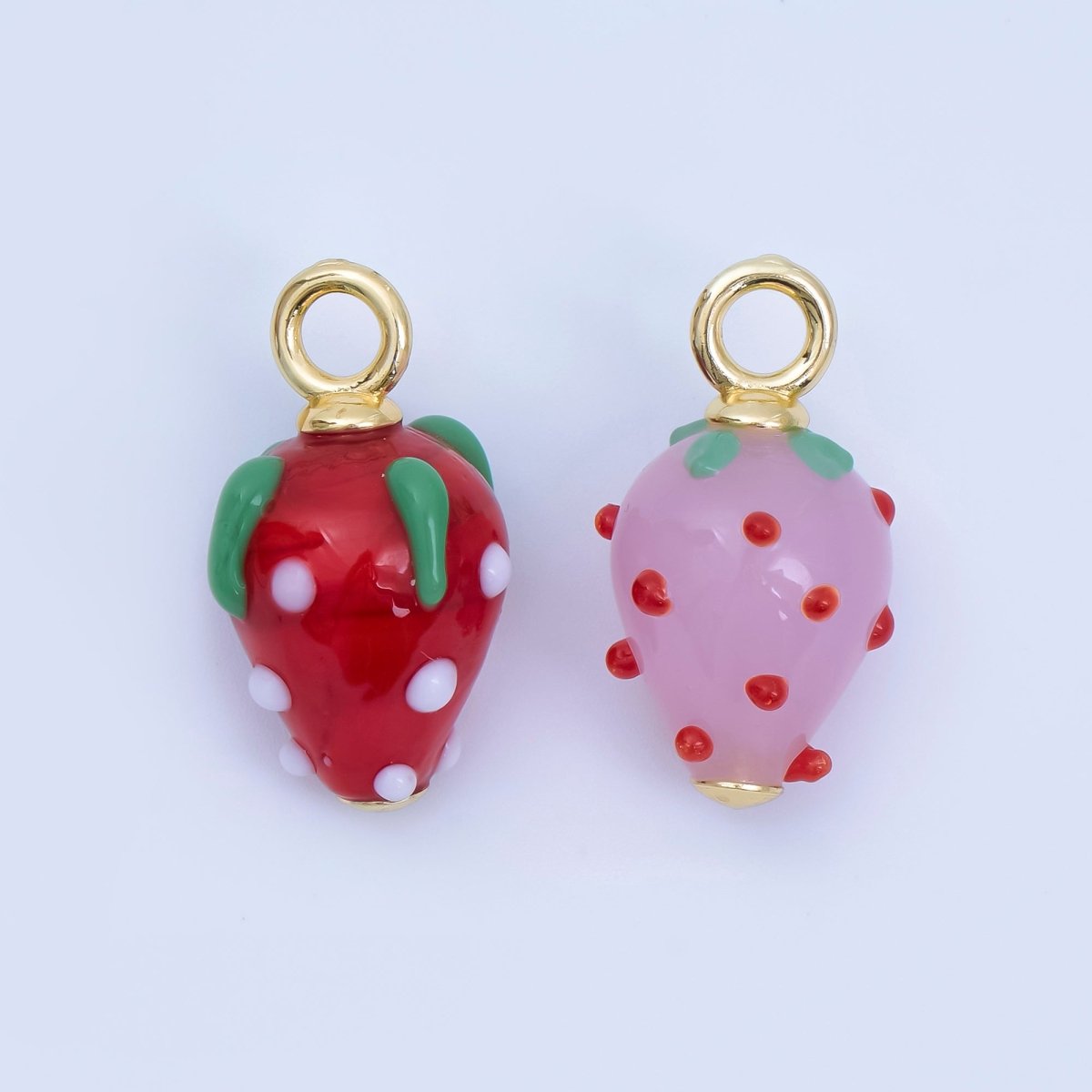 24K Gold Filled Red Pink Ceramic Strawberry Charm Fruit Pendant | AJ368