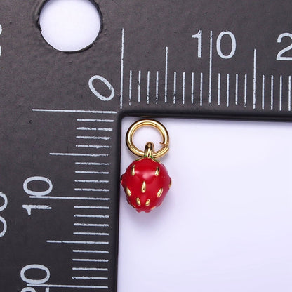24K Gold Filled Red Strawberry Fruit Enamel Mini Charm | C666