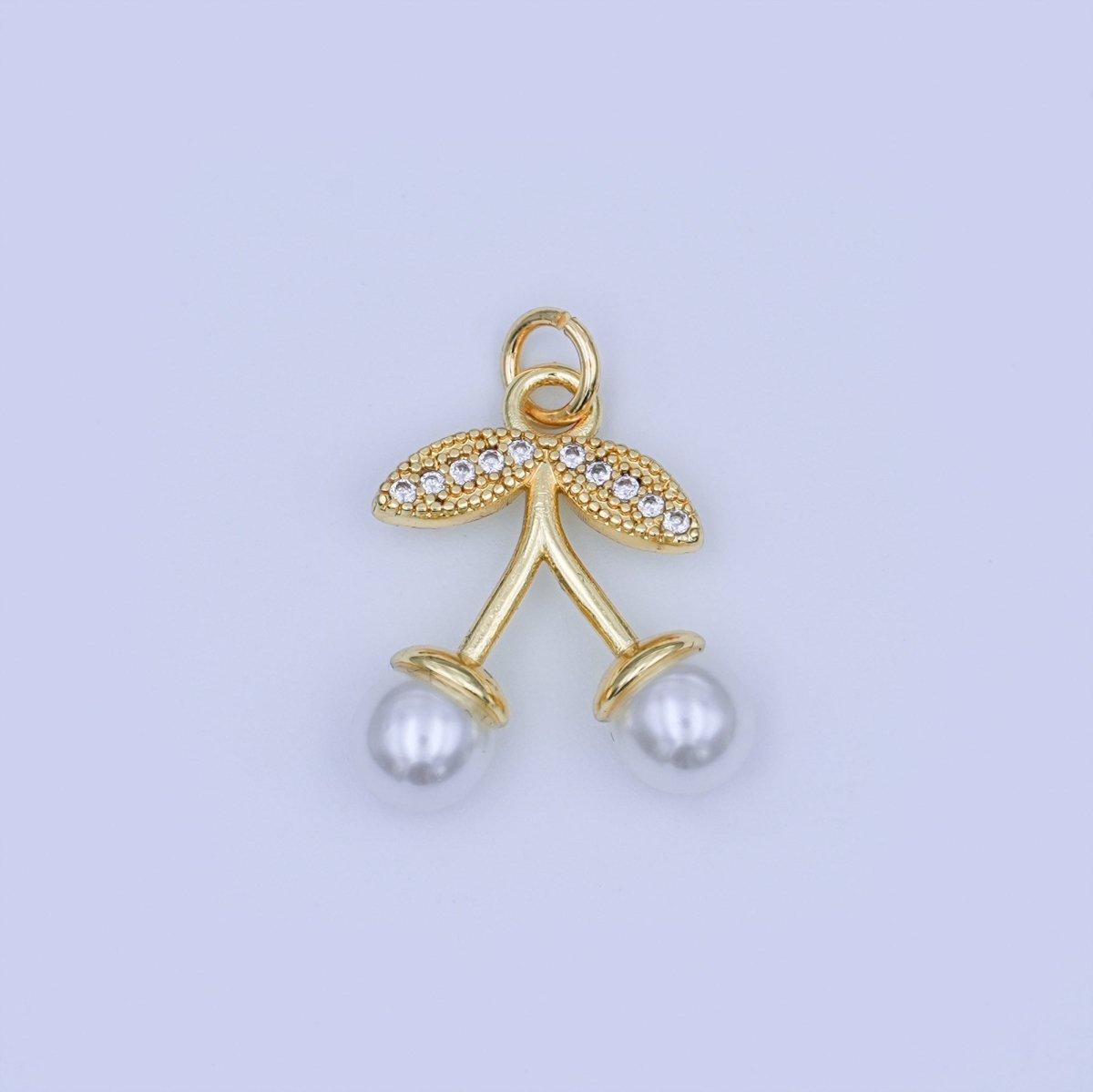 24K Gold Filled Red, White Cherry Micro Paved CZ Charm | X131