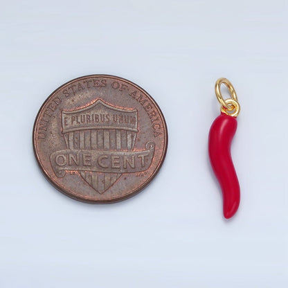 24K Gold Filled Red, White Enamel Chili Cornicello Italian Horn Charm | X306