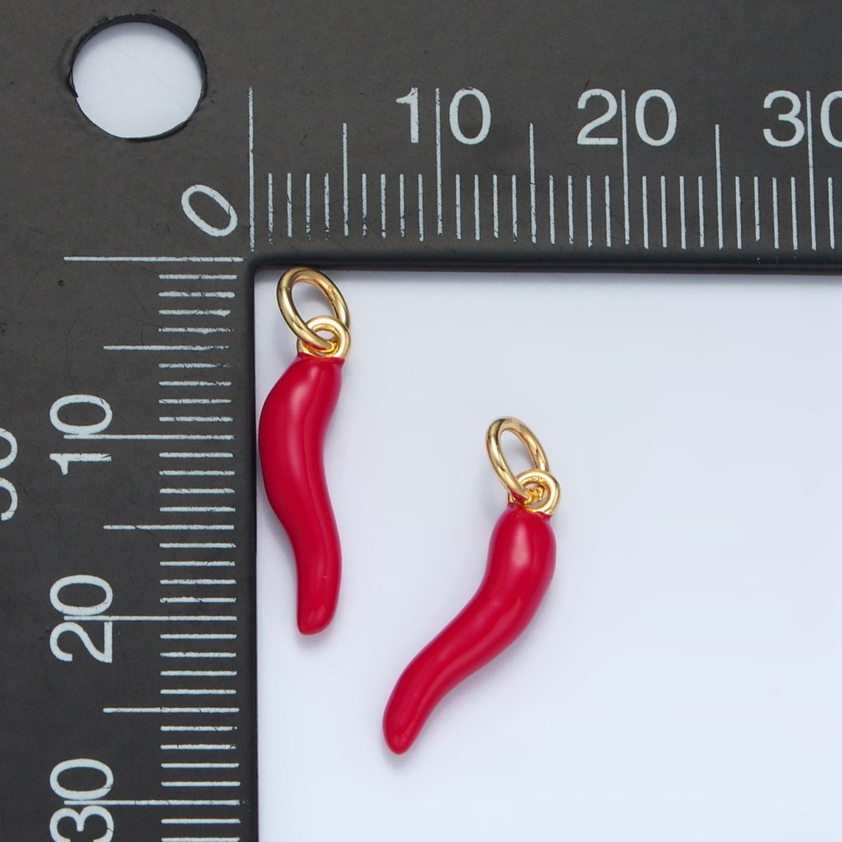 24K Gold Filled Red, White Enamel Chili Cornicello Italian Horn Charm | X306