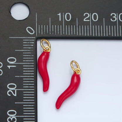 24K Gold Filled Red, White Enamel Chili Cornicello Italian Horn Charm | X306