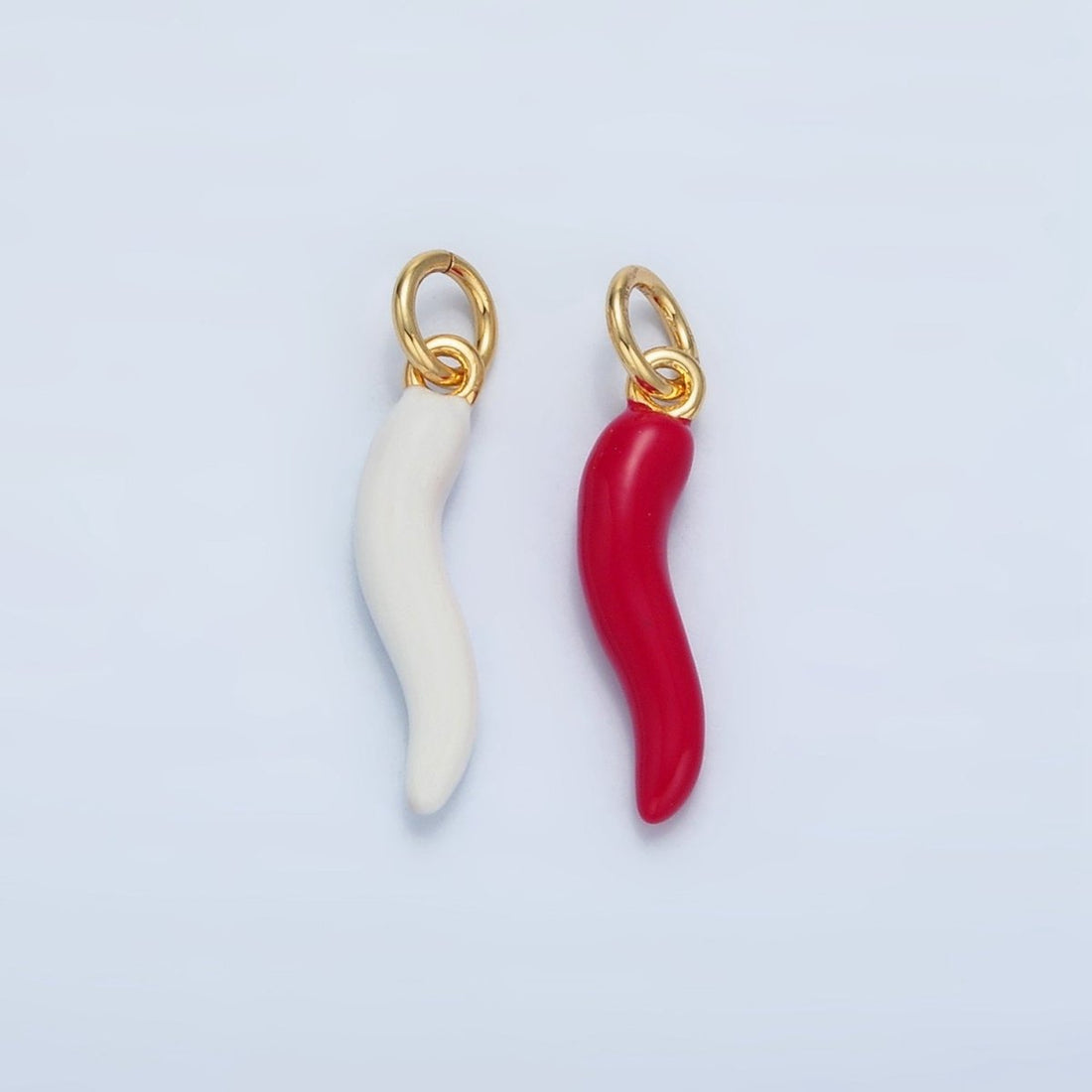 24K Gold Filled Red, White Enamel Chili Cornicello Italian Horn Charm | X306
