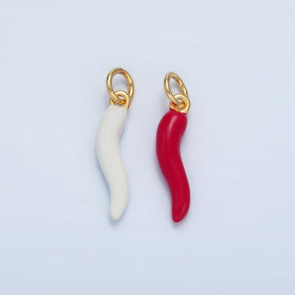 24K Gold Filled Red, White Enamel Chili Cornicello Italian Horn Charm | X306