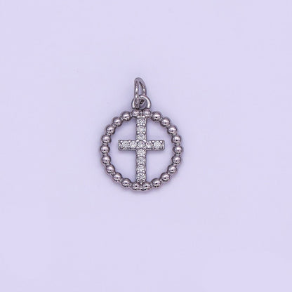 24K Gold Filled Religious Cross Micro Paved CZ Open Dotted Round Charm in Gold &amp; Silver | AF433