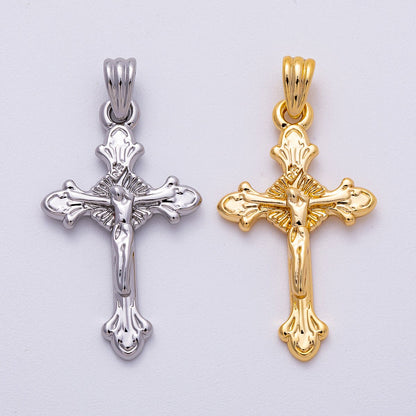 24K Gold Filled Religious Crucifix Fleur Cross Pendant in Gold &amp; Silver | AA1609