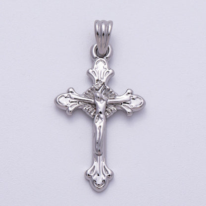 24K Gold Filled Religious Crucifix Fleur Cross Pendant in Gold &amp; Silver | AA1609