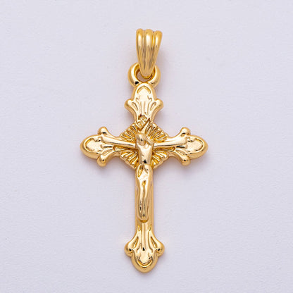 24K Gold Filled Religious Crucifix Fleur Cross Pendant in Gold &amp; Silver | AA1609