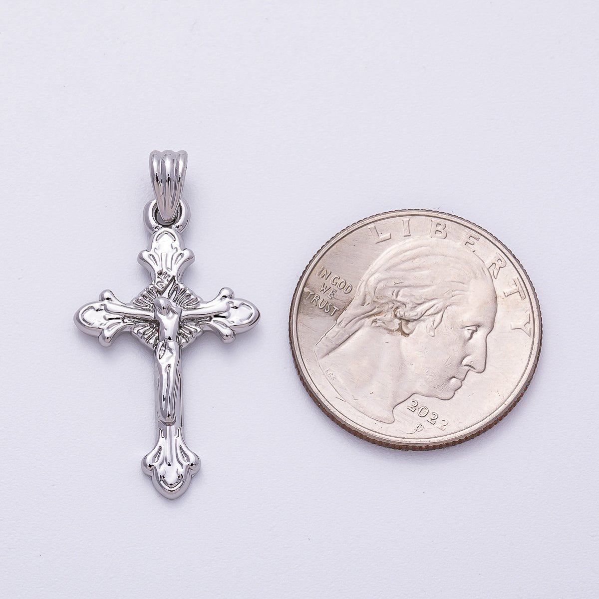 24K Gold Filled Religious Crucifix Fleur Cross Pendant in Gold &amp; Silver | AA1609
