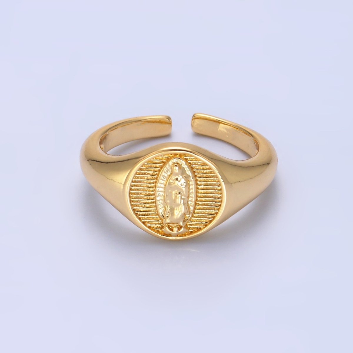 24K Gold Filled Religious Mother Mary Ribbed Signet Ring | O304-OLD