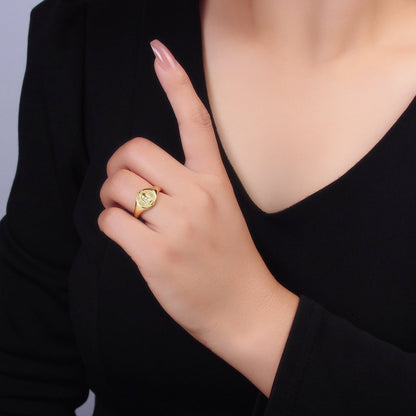 24K Gold Filled Religious Mother Mary Ribbed Signet Ring | O304-OLD