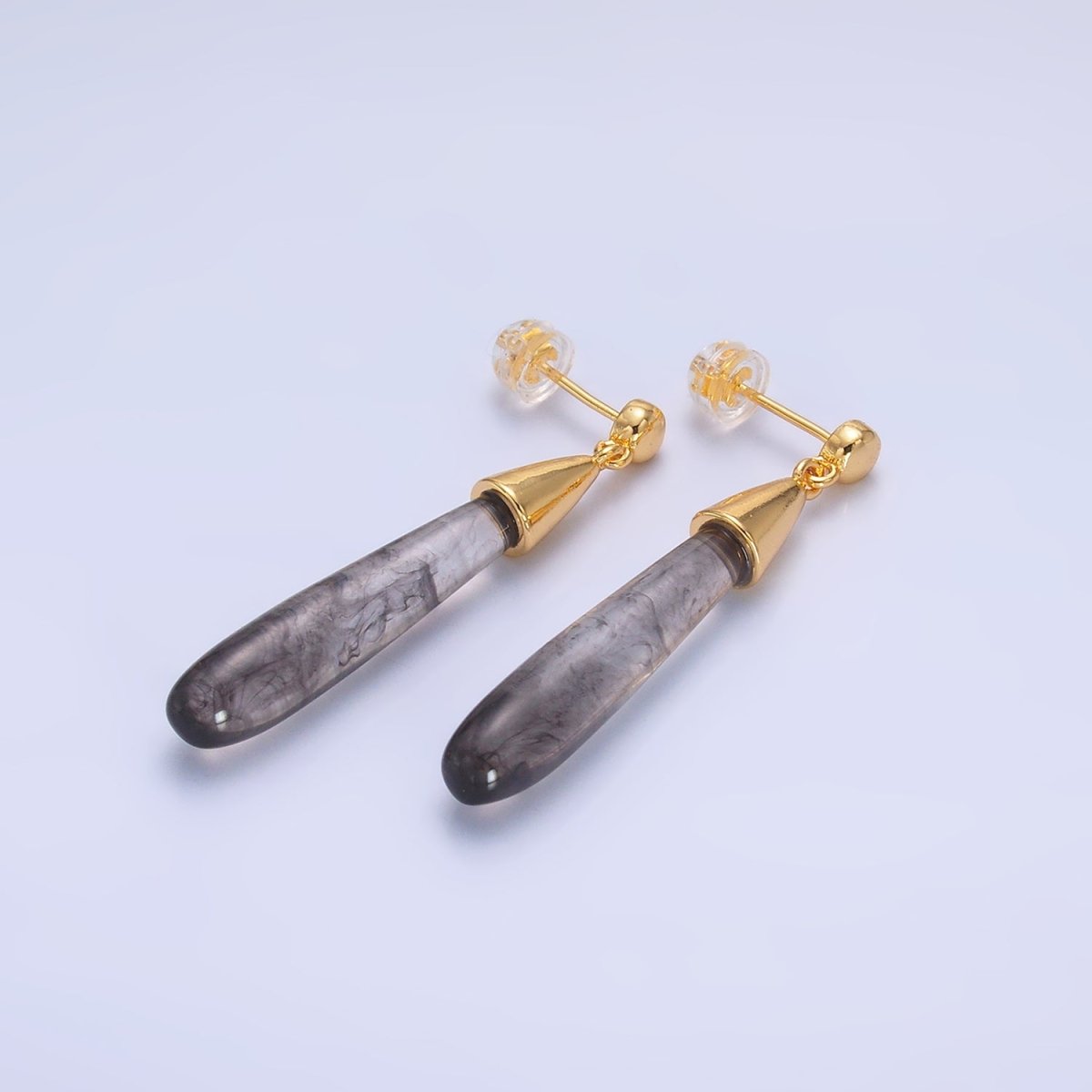 24K Gold Filled Resin Tube Drop Stud Earrings | V190 - V494