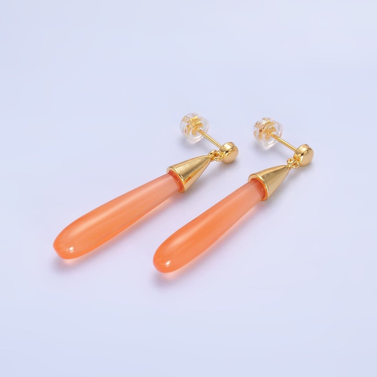 24K Gold Filled Resin Tube Drop Stud Earrings | V190 - V494