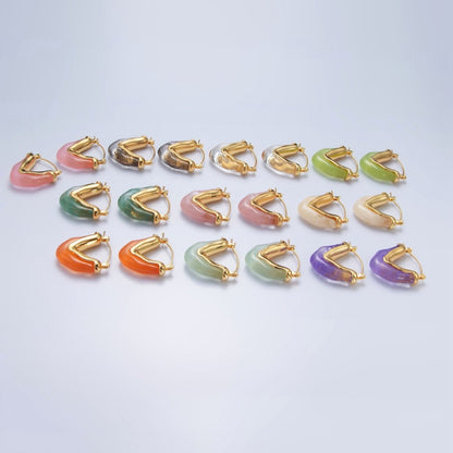 24K Gold Filled Resin V-Shaped Latch Hoop Earrings | P233 - P306