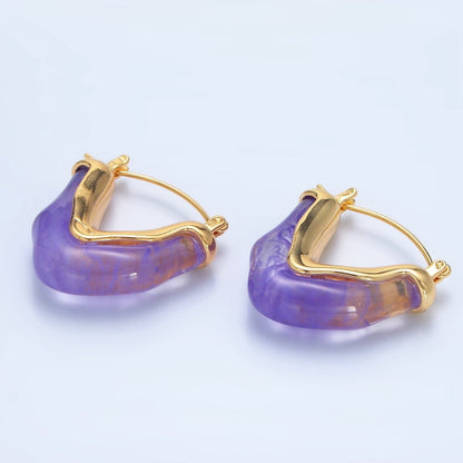 24K Gold Filled Resin V-Shaped Latch Hoop Earrings | P233 - P306