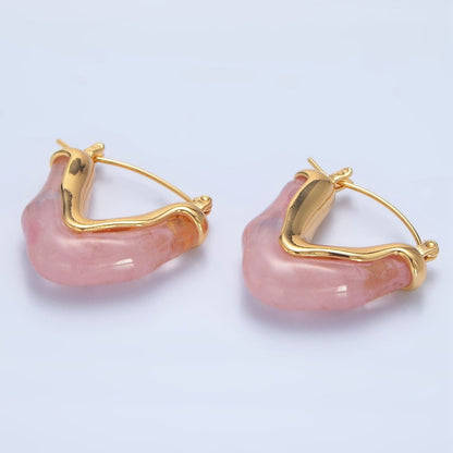 24K Gold Filled Resin V-Shaped Latch Hoop Earrings | P233 - P306
