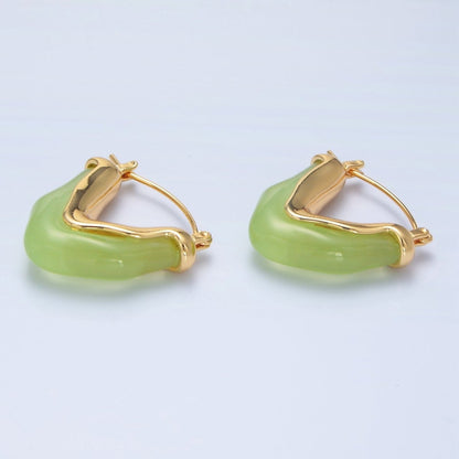 24K Gold Filled Resin V-Shaped Latch Hoop Earrings | P233 - P306
