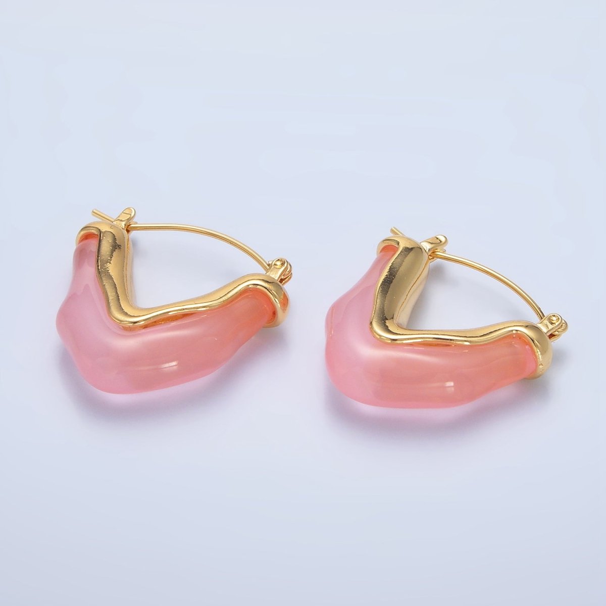 24K Gold Filled Resin V-Shaped Latch Hoop Earrings | P233 - P306
