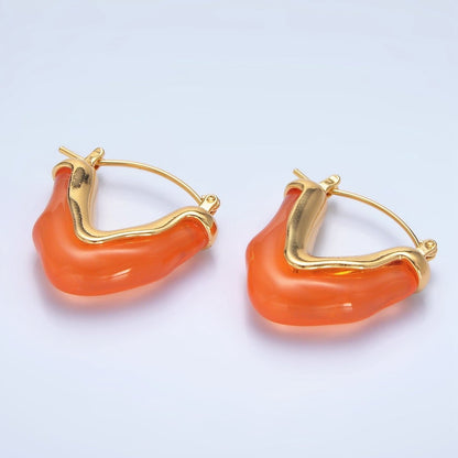 24K Gold Filled Resin V-Shaped Latch Hoop Earrings | P233 - P306