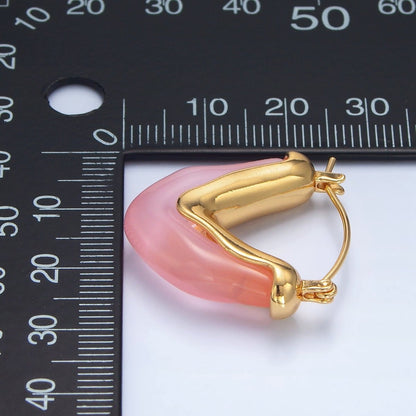 24K Gold Filled Resin V-Shaped Latch Hoop Earrings | P233 - P306