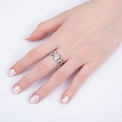 24K Gold Filled Ribbed Sea Clam Shell Adjustable Wide Ring in Gold &amp; Silver | O1462 Rings-00059
