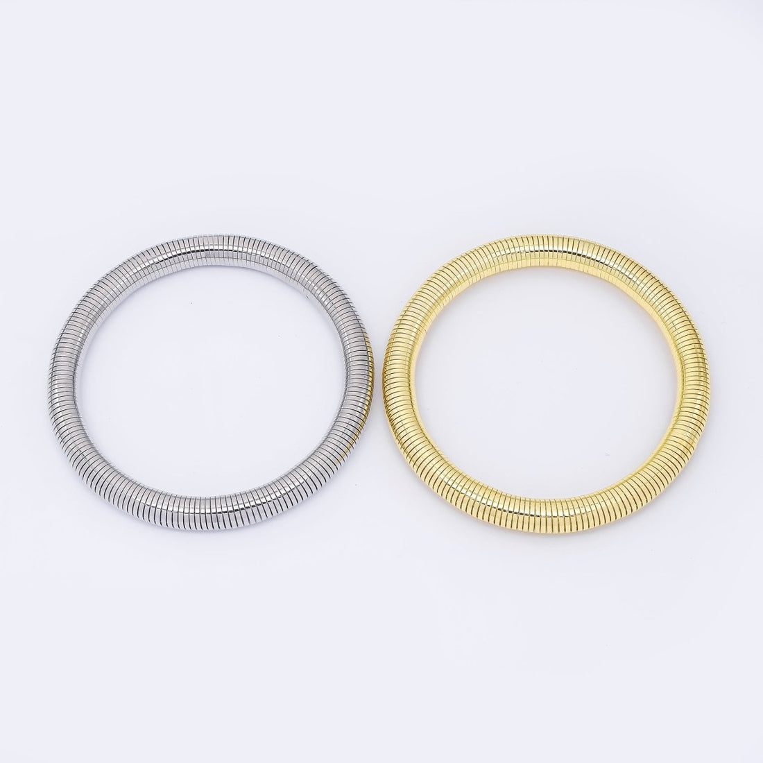 24K Gold Filled Ribbed Twisted Rope Flexi Coil Bangle Bracelet in Gold &amp; Silver |  WA-3896