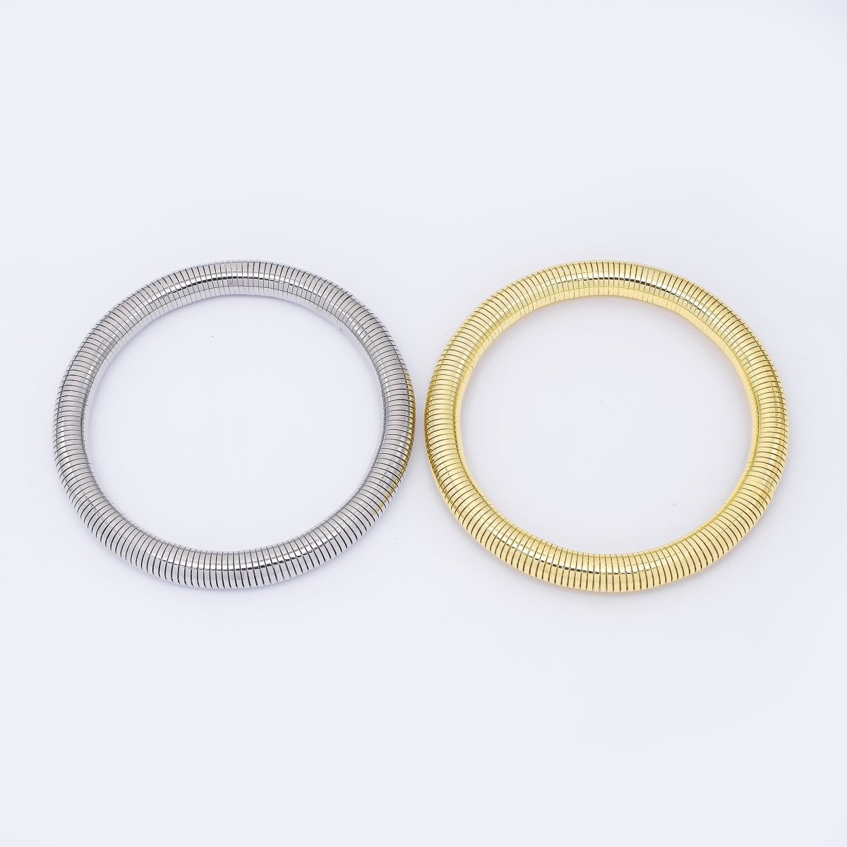 24K Gold Filled Ribbed Twisted Rope Flexi Coil Bangle Bracelet in Gold &amp; Silver |  WA-3896