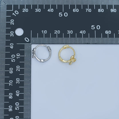 24K Gold Filled 15mm Ribbon Bow Huggie Earrings in Gold &amp; Silver | AE696 AE697