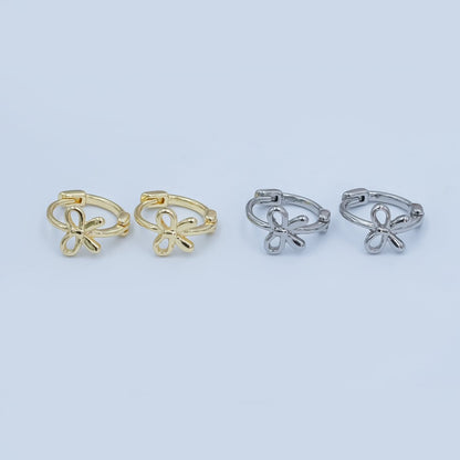 24K Gold Filled 15mm Ribbon Bow Huggie Earrings in Gold &amp; Silver | AE696 AE697