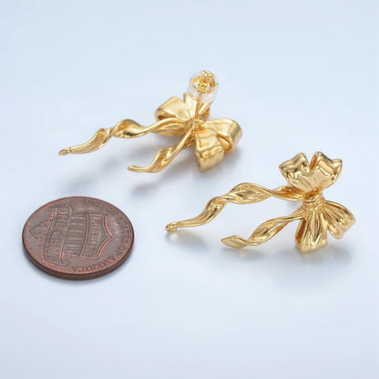 24K Gold Filled Ribbon Bow Open Loop Drop Stud Earring Findings | Z885