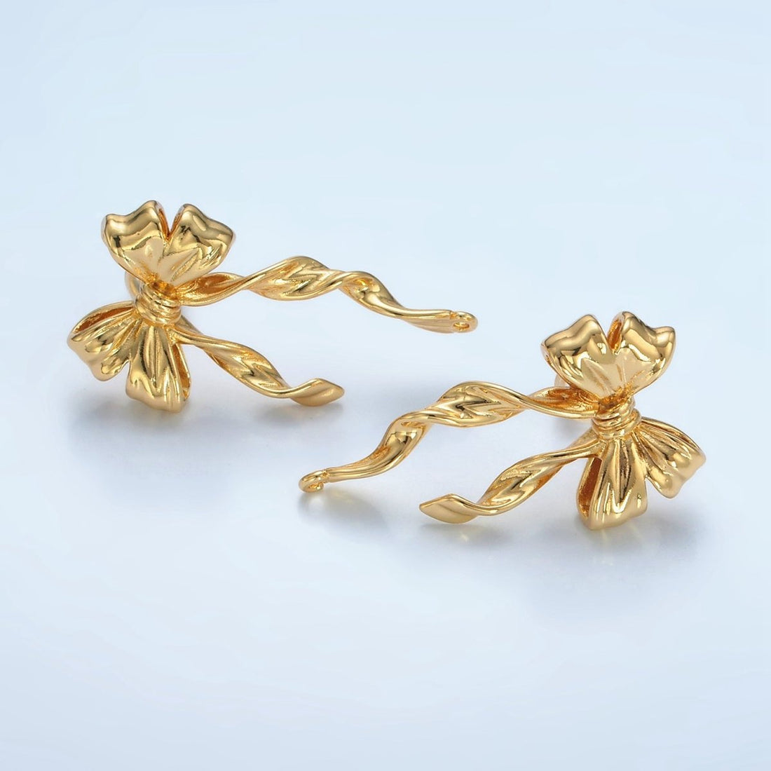 24K Gold Filled Ribbon Bow Open Loop Drop Stud Earring Findings | Z885