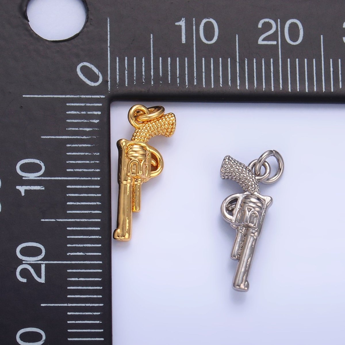 24K Gold Filled 16mm Riffle Gun Multidimensional 3D Charm in Gold &amp; Silver | W798