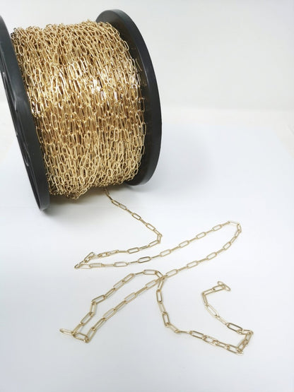 24K Gold Filled Rolo Cable Chain by Yard, Gold Filled Cable Rolo Chain, Wholesale Bulk Roll Chain for DIY Jewelry, Thickness 0.5mm, PAPER CLIP Chain | ROLL-005, ROLL-034, ROLL-049