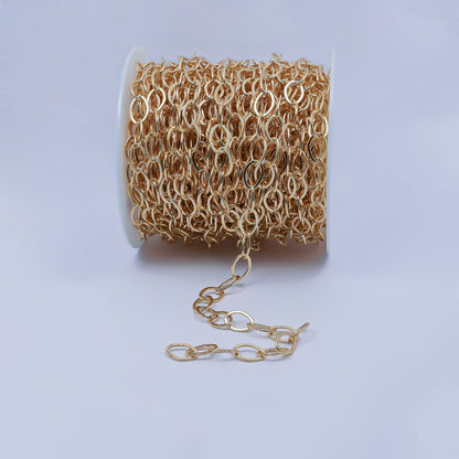 24K Gold Filled Rolo Unfinished Chain, 8X12mm Width, Thin Flat Minimalist Rolo For Jewelry Making, For Necklace, Bracelet, Anklet Supply Component | ROLL-259 Clearance Pricing