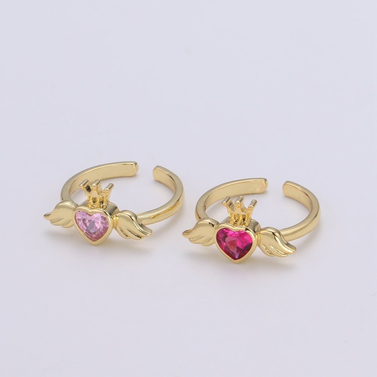24K Gold Filled Romantic Heart Love Wings Adjustable Ring - R-310-311