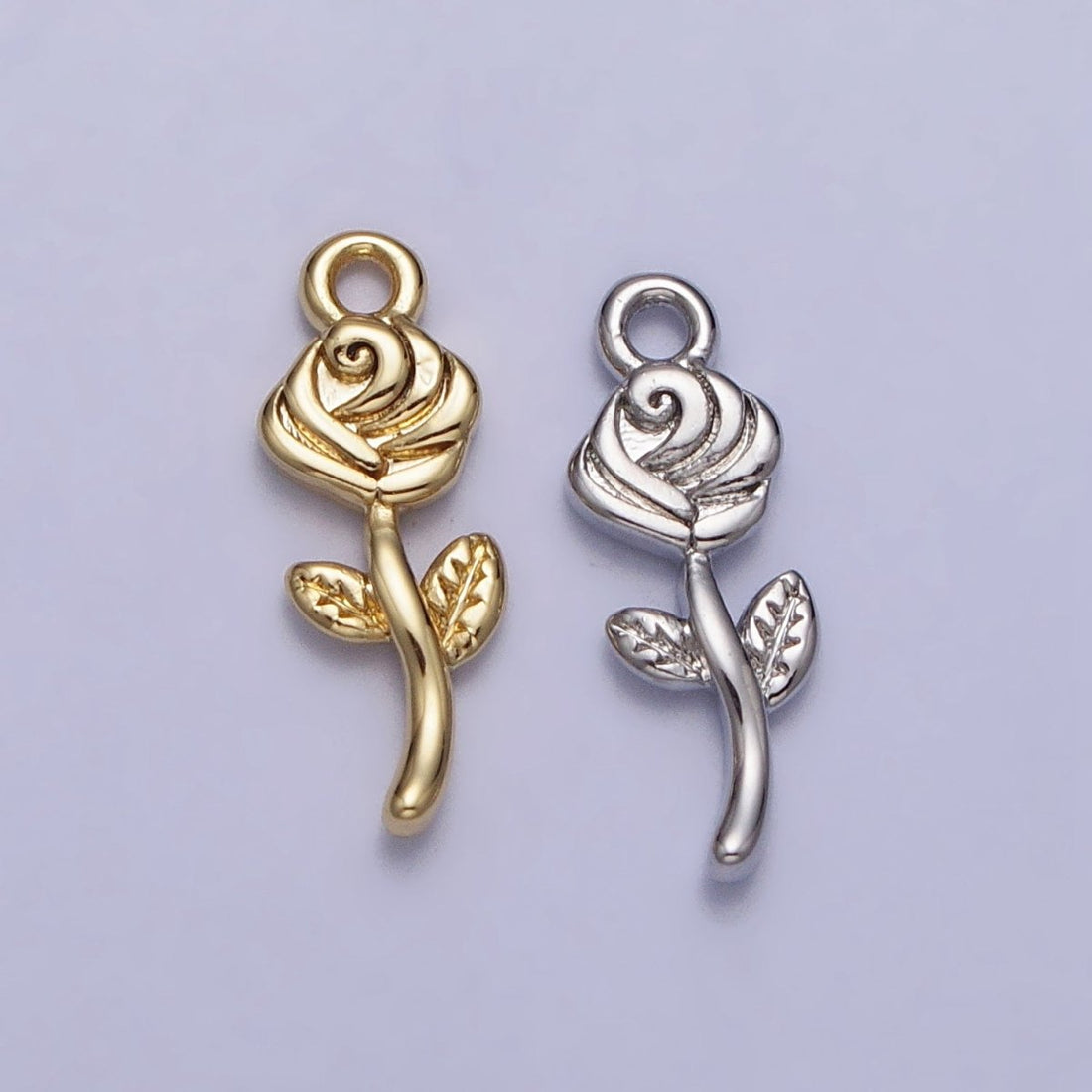 24K Gold Filled Rose Blooming Flower Nature Add-On Charm in Gold &amp; Silver | AC343 AC344