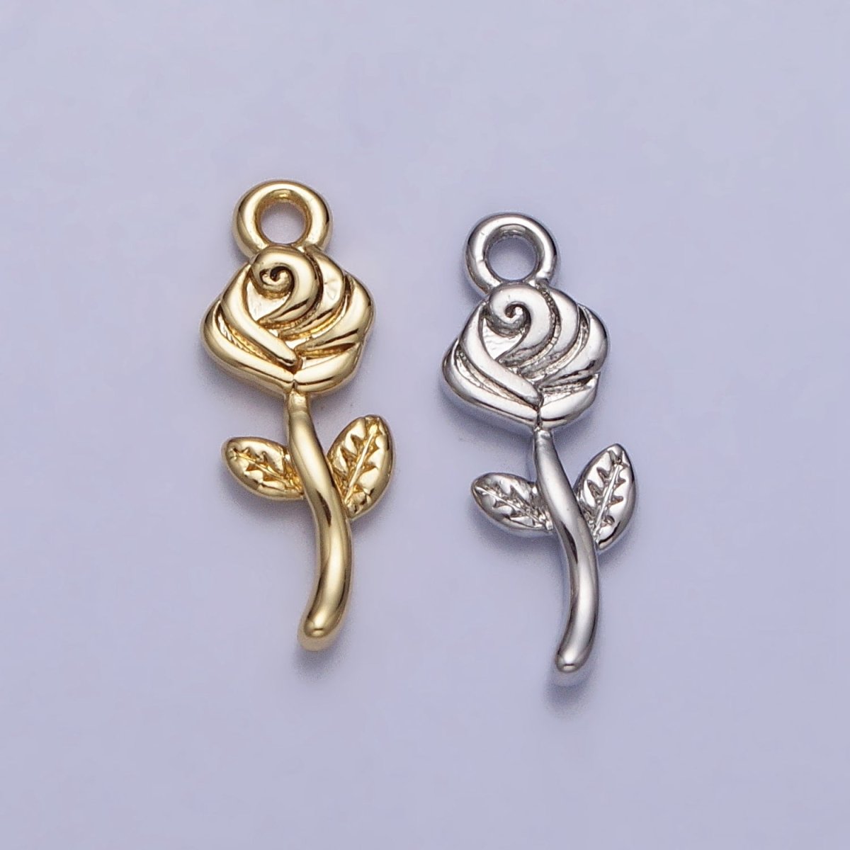 24K Gold Filled Rose Blooming Flower Nature Add-On Charm in Gold &amp; Silver | AC343 AC344