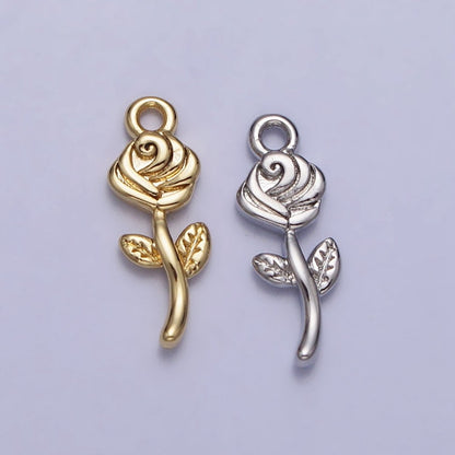 24K Gold Filled Rose Blooming Flower Nature Add-On Charm in Gold &amp; Silver | AC343 AC344