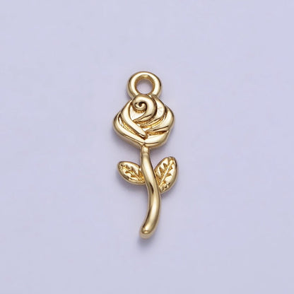 24K Gold Filled Rose Blooming Flower Nature Add-On Charm in Gold &amp; Silver | AC343 AC344