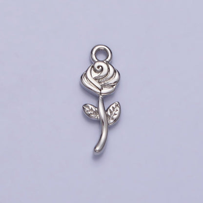24K Gold Filled Rose Blooming Flower Nature Add-On Charm in Gold &amp; Silver | AC343 AC344