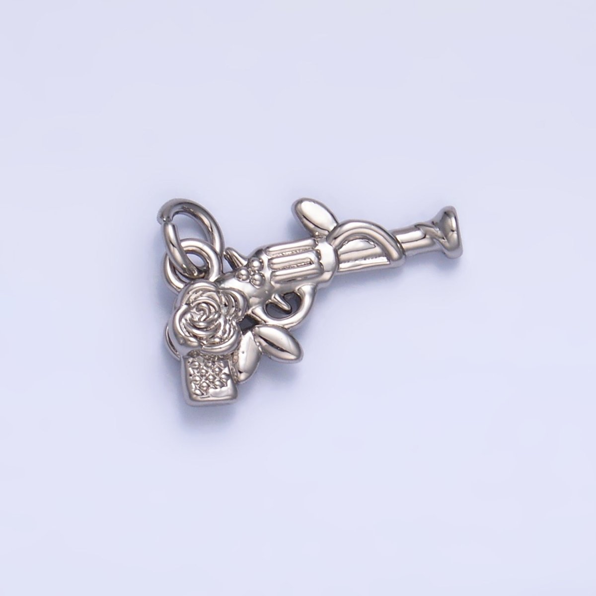 24K Gold Filled Rose Flower Gun Weapon 3D Multidimensional Charm in Gold &amp; Silver | W345
