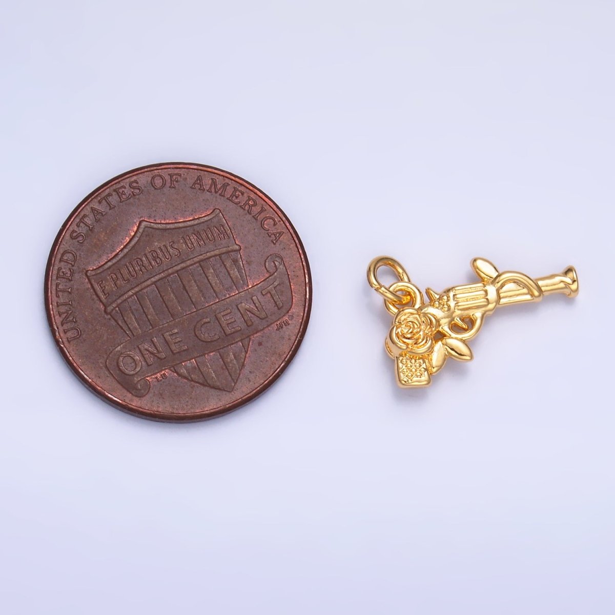 24K Gold Filled Rose Flower Gun Weapon 3D Multidimensional Charm in Gold &amp; Silver | W345